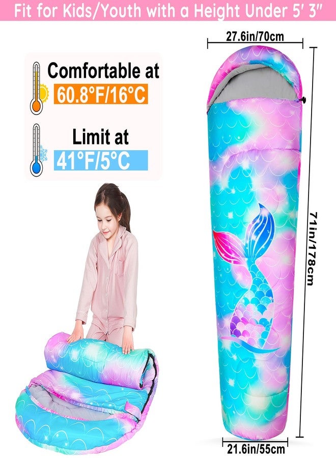 FIOBEE Kids Sleeping Bag for Girls Boys 3 Season Warm & Cool Weather Youth Camping Sleeping Bags with Backpacking Bag Waterproof for Traveling Hiking Indoor Outdoor Camping Essentials, Green Mermaid - Image 2